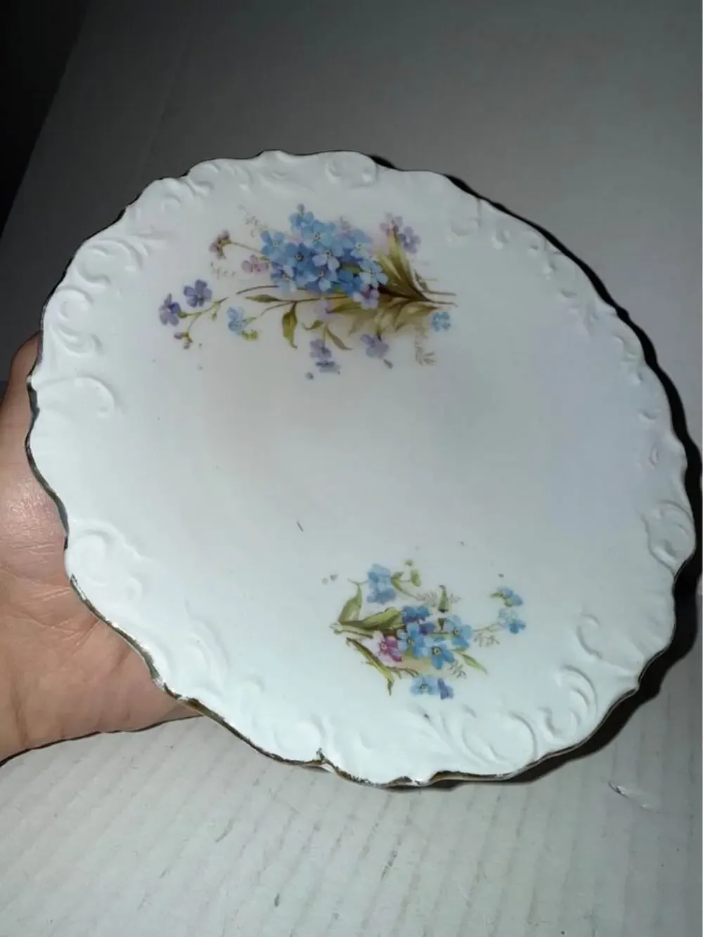 Vintage Porcelain Forget-Me-Not Scalloped Plate